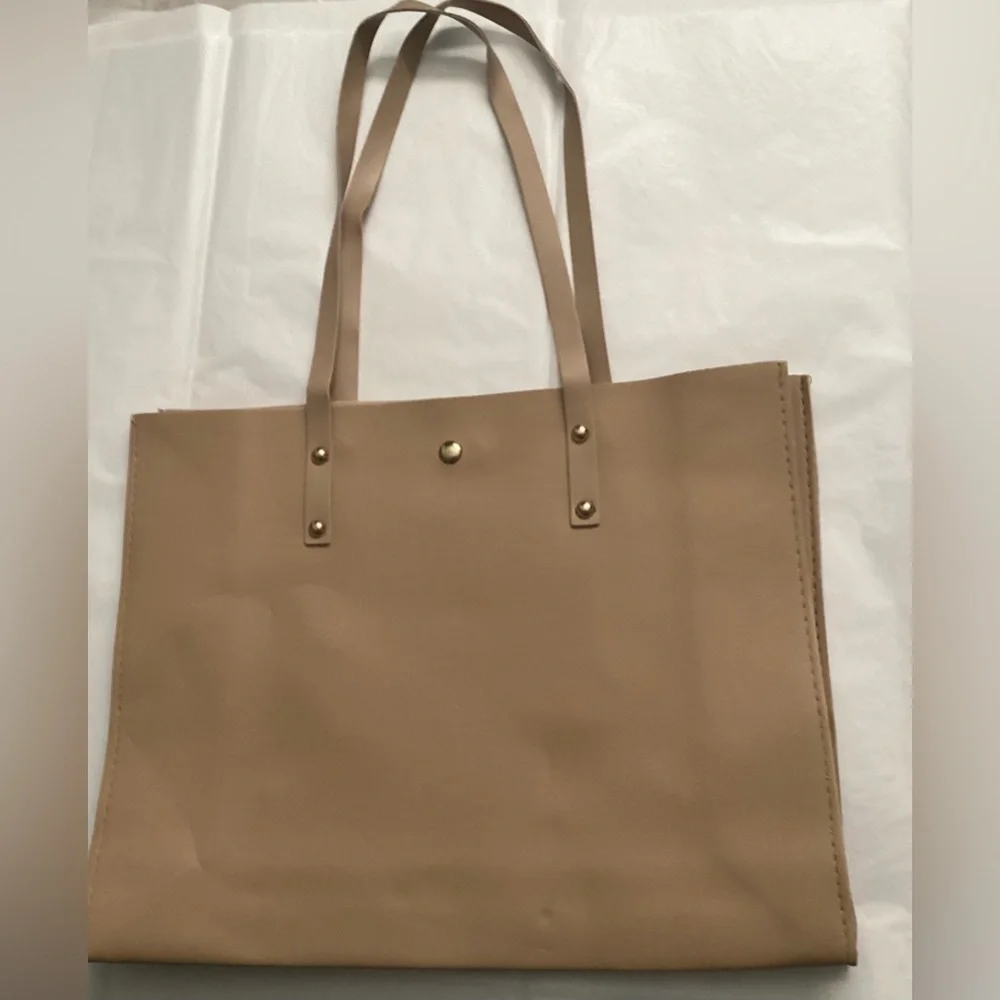 New! Tan Gold 13” Tote Lightweight Vegan